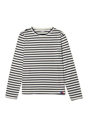 KULE Cream/Navy Pinstripe Striped Modern Long Sleeve Tee